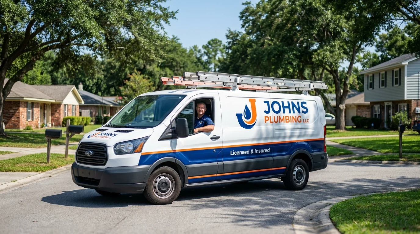 Johns Plumbing LLC service van in Dahlonega, GA