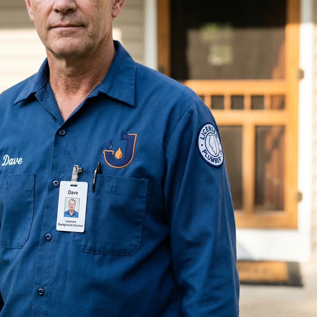 Licensed plumber showing ID badge in Dahlonega, GA
