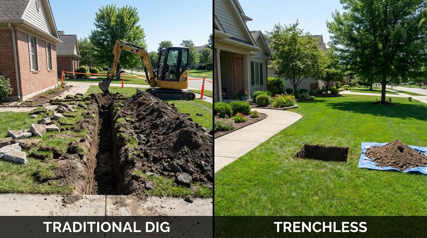 Trenchless sewer repair with minimal yard damage versus traditional excavation in Dahlonega, GA